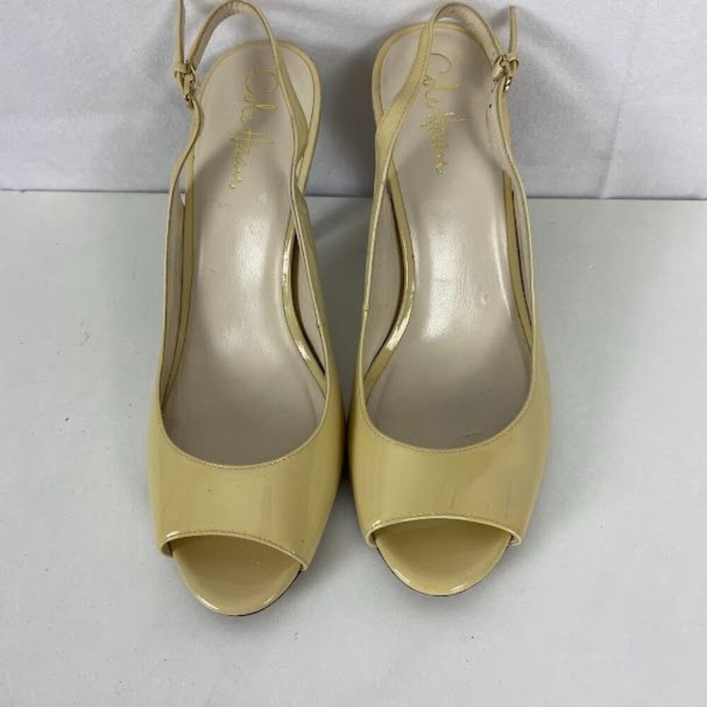 Cole Haan Peep Toe Sling Back Cream 3.5"‎ Heels Women's 8.5 B